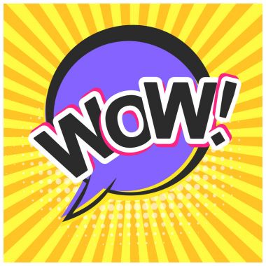 Wow metin ile parlak sarı komik konuşma balonu