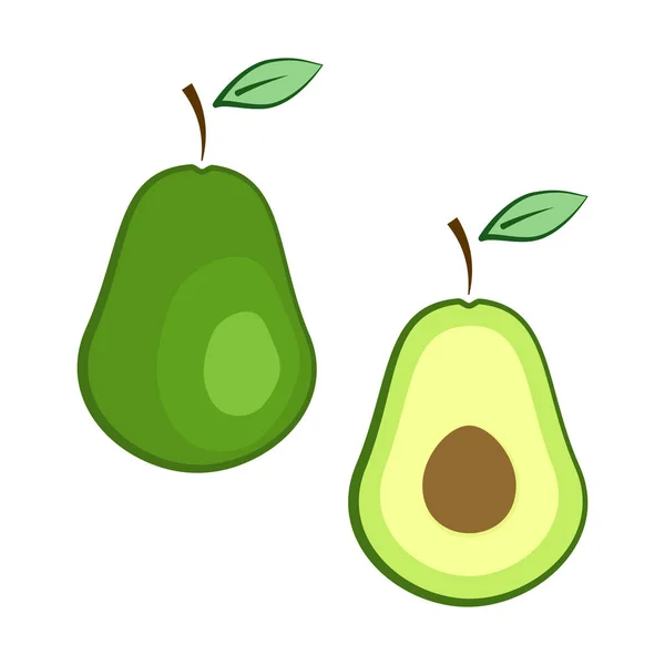 Platte vector volledige en halve avocado set — Stockvector