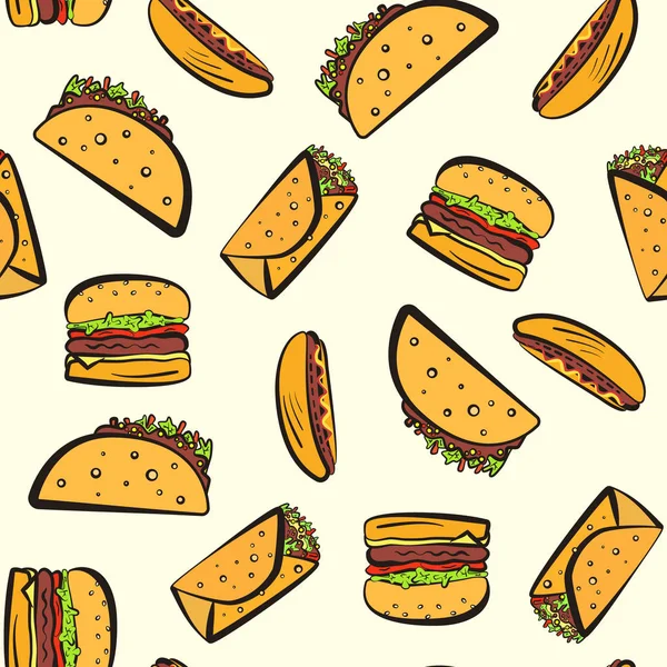 Patroon met kleurrijke smakelijke fast food — Stockvector