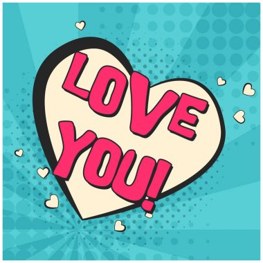 Love You metin ile Retro komik konuşma balonu