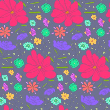 Çizgi film sevimli desen çizimi renkli çiçekli