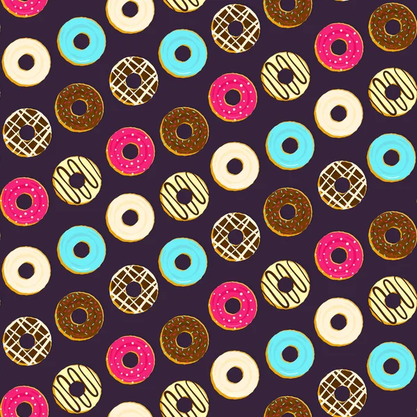 Padrão escuro colorido com saborosos donuts de cobertura —  Vetores de Stock