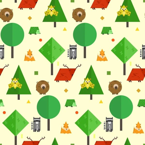 Modello per bambini con simpatici animali della foresta geometrici — Vettoriale Stock