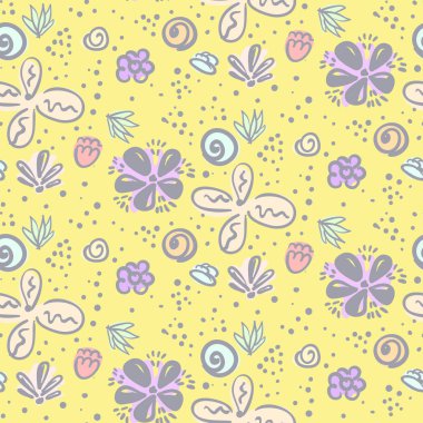 Sevimli sarı saf çiçek desenli doodle