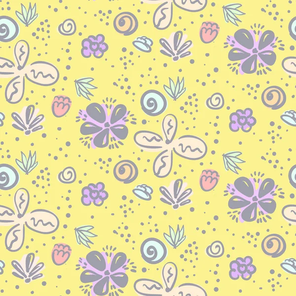 Padrão floral doodle ingênuo amarelo bonito — Vetor de Stock