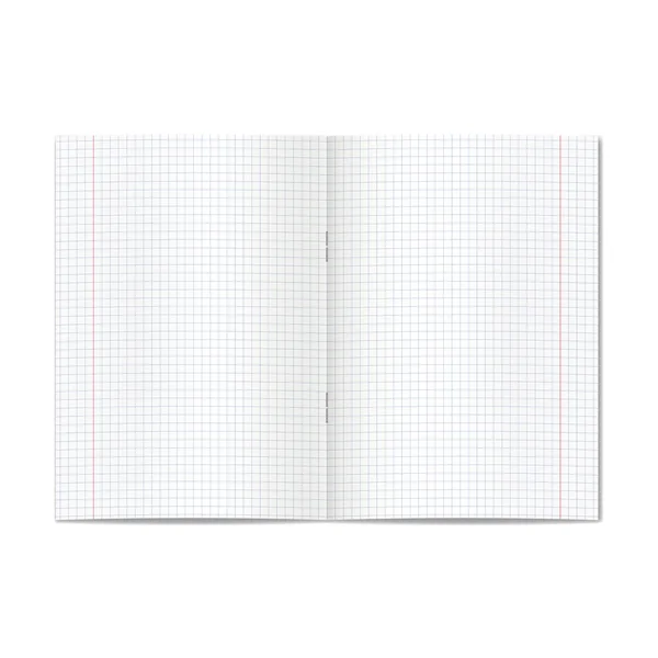 Vecteur ouvert graphique réaliste ou quadruple régné copybook scolaire avec des marges rouges — Image vectorielle