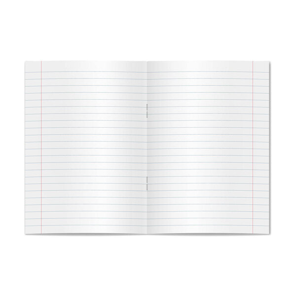 Vector opened realistic lined ruled school copybook with red margins