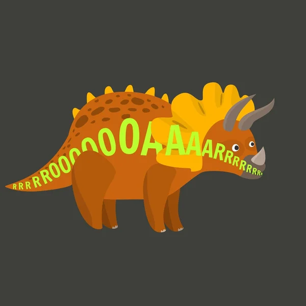 Tasainen sarjakuva vektori triceratops dinosaurus karjaisu tekstiä pitkin kehoa — vektorikuva