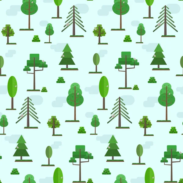 Söt vår eller sommar platta träd skogen mönster — Stock vektor