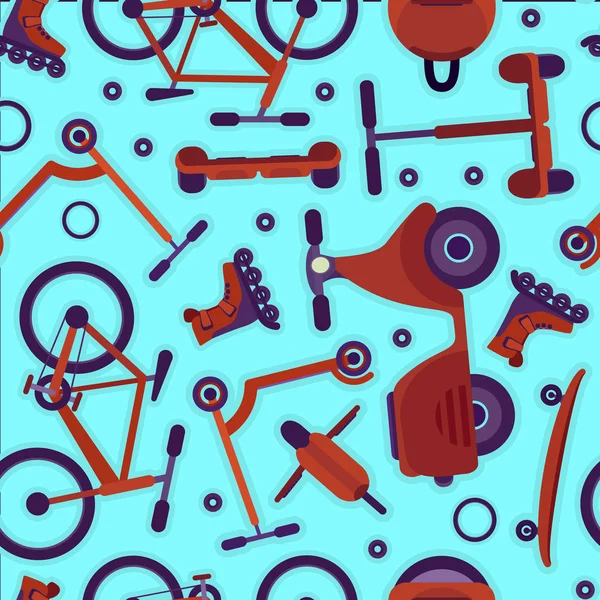 Heldere patroon met tiener fietsen en scooters — Stockvector