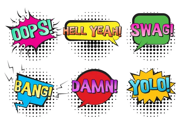 Bulles de discours comiques rétro avec SWAG, YOLO, BANG — Image vectorielle