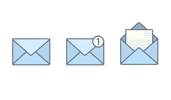 Conjunto de envelopes planos azuis com mensagem de recepção — Vetor de Stock