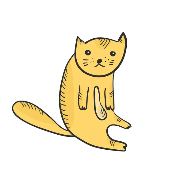 Flat cute sketch of sitting outline orange cat — Stock Vector