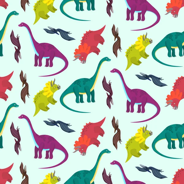 Χαριτωμένα κινούμενα σχέδια πολύχρωμα δεινόσαυροι μοτίβο — Διανυσματικό Αρχείο