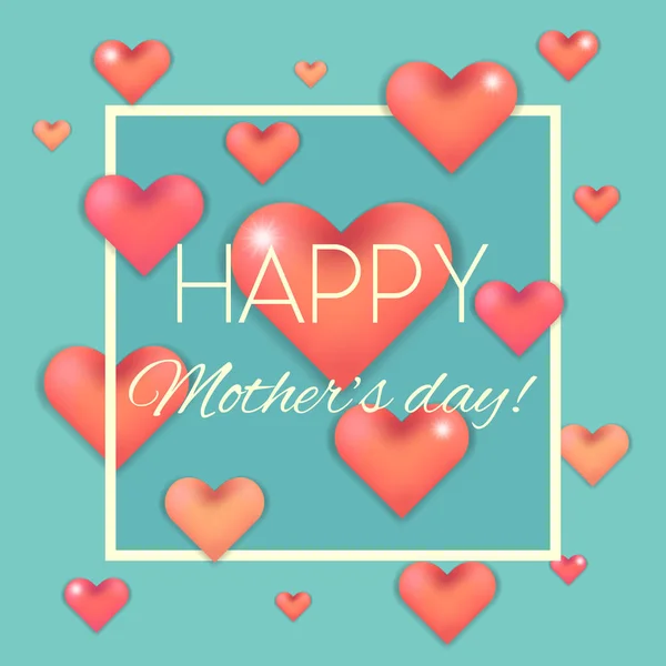 Happy mother's day card with pink hearts on blue — Stock Vector
