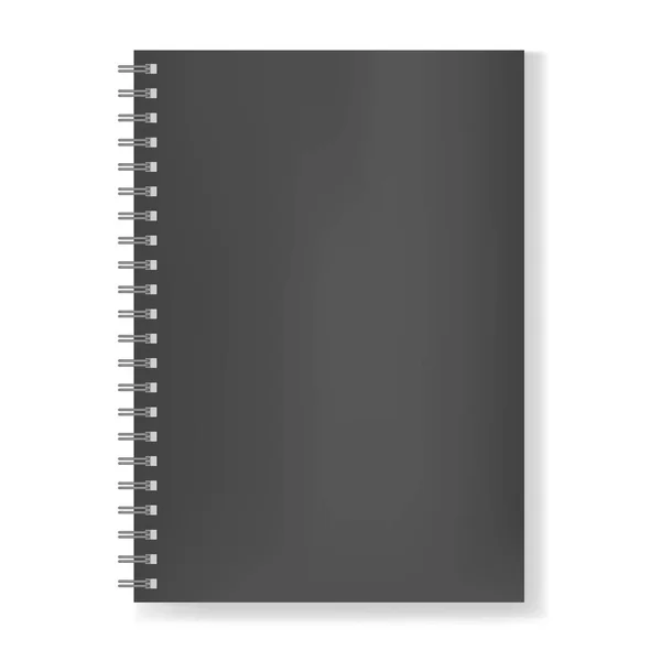Notebook preto realista em espiral mockup aglutinante — Vetor de Stock