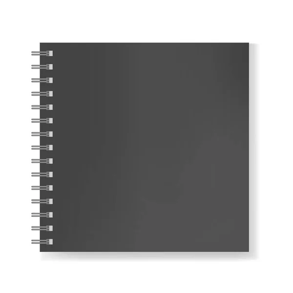 Caderno quadrado preto realista em espiral mockup — Vetor de Stock