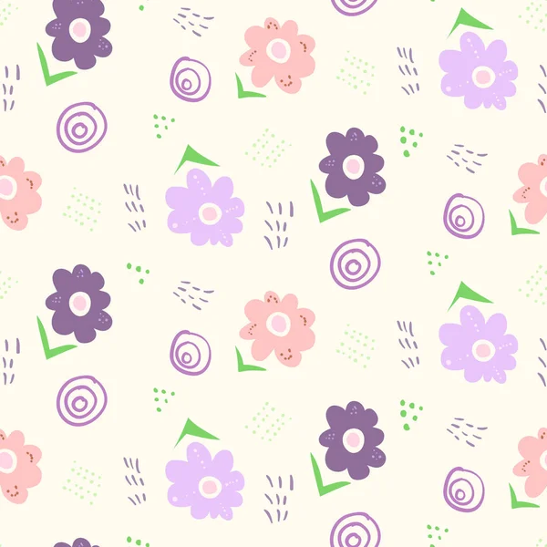 Doodle niños patrón inconsútil floral violeta — Vector de stock
