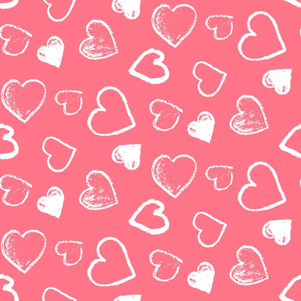 Patrón con lindo grunge corazones blancos en rosa — Vector de stock