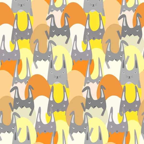 Lindo patrón con filas de conejos de Pascua y huevos — Vector de stock