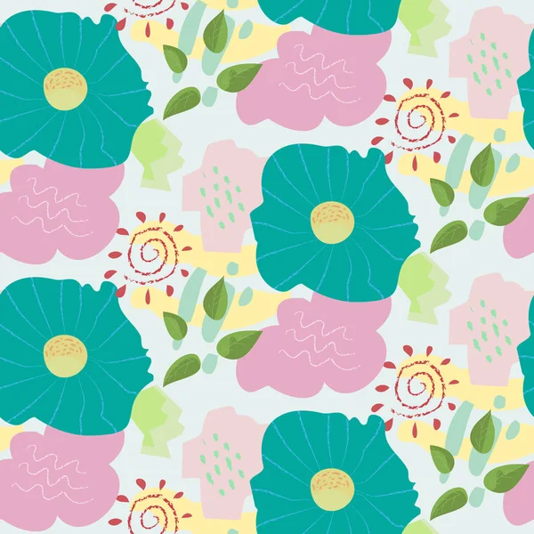 Abstracte doodle kinderachtig kleur bloemmotief — Stockvector