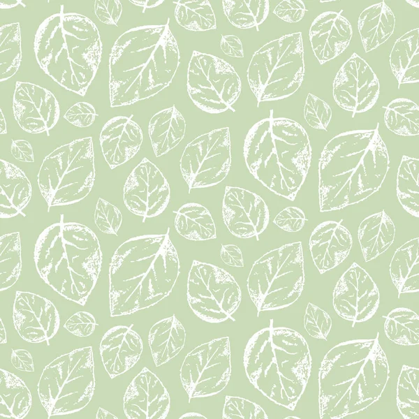 Zerkratzte Umrisse weiße Blätter auf grünem Muster — Stockvektor