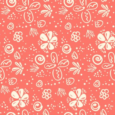 İhale şeftali rengi doodle çiçek desenli