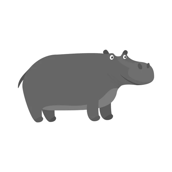 Carino cartone animato grigio sorridente ippopotamo personaggio — Vettoriale Stock