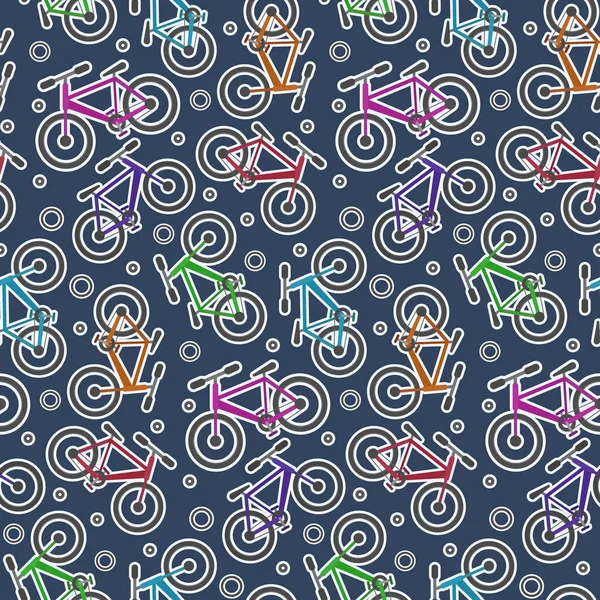 Färgglada cykel klistermärken på Mörk blå mönster — Stock vektor