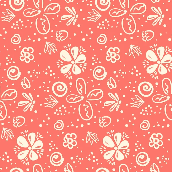Tender cor de pêssego doodle padrão floral — Vetor de Stock