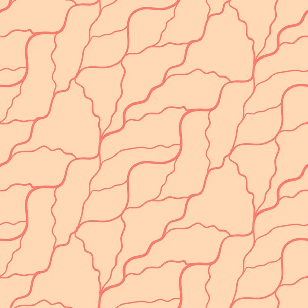 Linhas onduladas vermelhas abstratas no padrão amarelo — Vetor de Stock