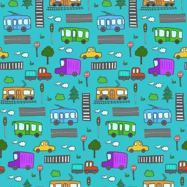 Carino colorato modello di trasporto della città del fumetto — Vettoriale Stock