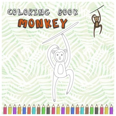 Boyama kitabı için sevimli çizgi maymun siluet
