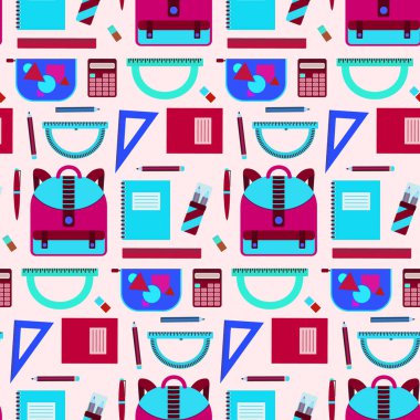 Parlak pembe ve mavi okul donanımları desen