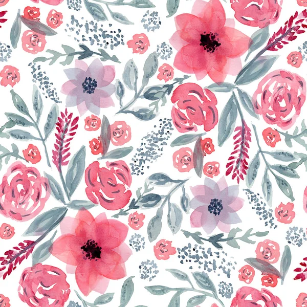 Beautiful pattern with mess of watercolor flowers