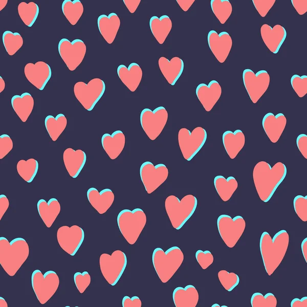 Lindo patrón con corazones dibujados a mano rosa y azul — Vector de stock