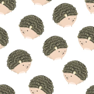 Sevimli el çizimi küçük yuvarlak kirpi deseni