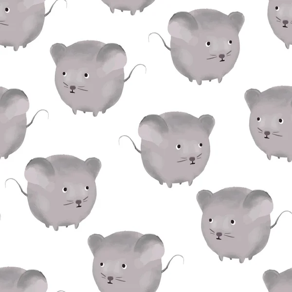 Schattig met de hand getekend patroon met kleine afgeronde muis — Stockvector