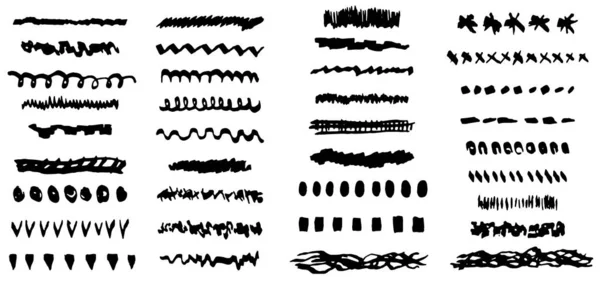 Verzameling van geïsoleerde zwarte inkt penseelstreken — Stockvector