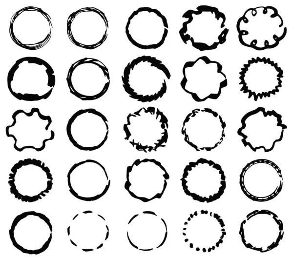 一大套孤立的黑色划痕墨刷框 — 图库矢量图片
