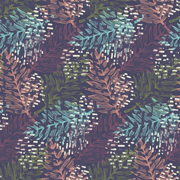 Patrón de hojas de helecho tropical oscuro con textura mágica — Archivo Imágenes Vectoriales