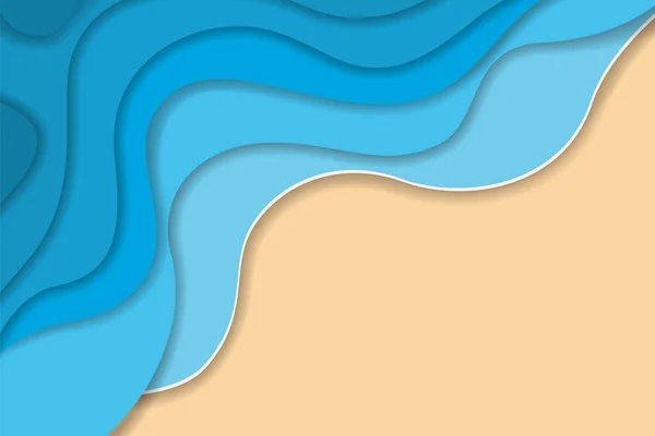 夏天的纸剪裁了背景与水和海滩 — 图库矢量图片