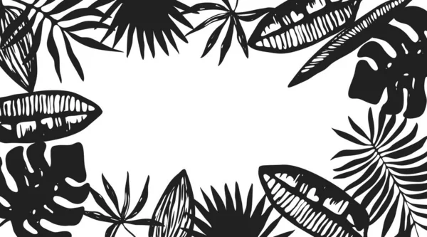 Quadro vetorial preto de folhas tropicais desenhadas à mão — Vetor de Stock