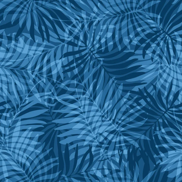 色彩艳丽的蓝色图案，混杂着蕨叶 — 图库矢量图片