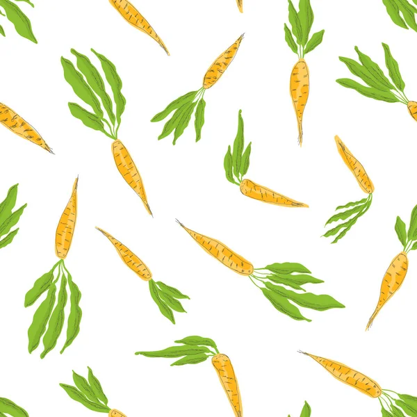 Lindo patrón dibujado a mano con zanahorias naranjas frescas — Archivo Imágenes Vectoriales