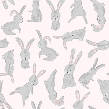 Tender baby pattern with cute gray rabbits