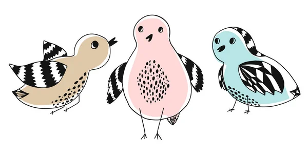 Kolekce roztomilé čmáranice ručně kreslené barvy ptáků — Stockový vektor