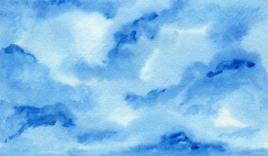 Bulutlu parlak mavi suluboya gökyüzü