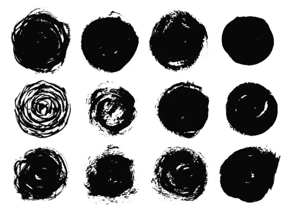 Set of isolated black ink round brush strokes — Stock Vector