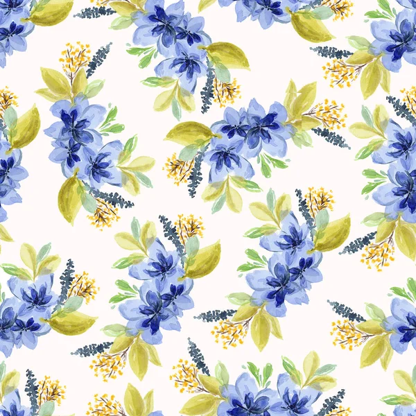 Beau motif de fleurs aquarelle bleu — Photo